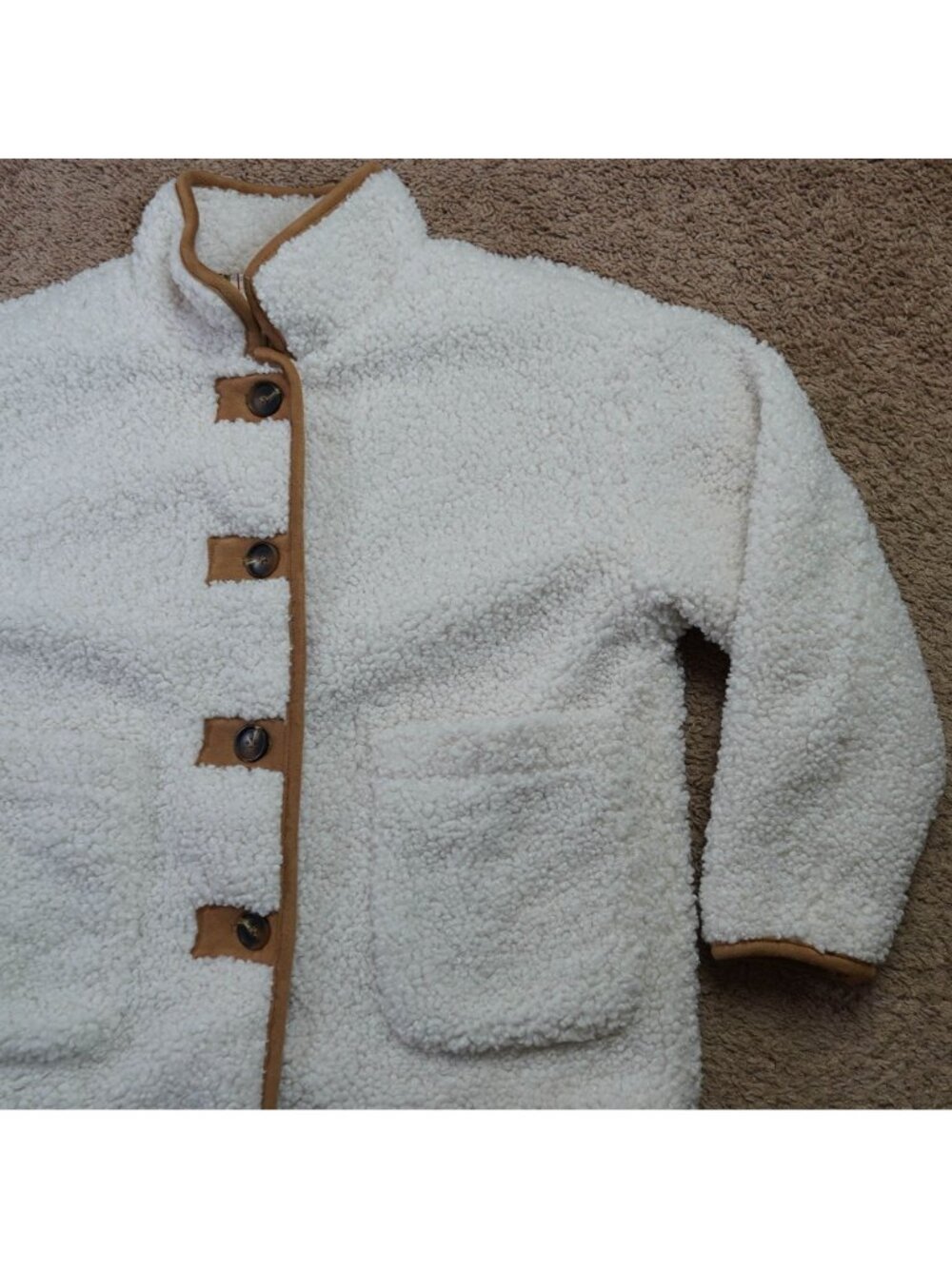 Treasure & Bond Sherpa Jacket Womens S White Faux Fur Button Front Plaid Lining - Picture 3 of 12